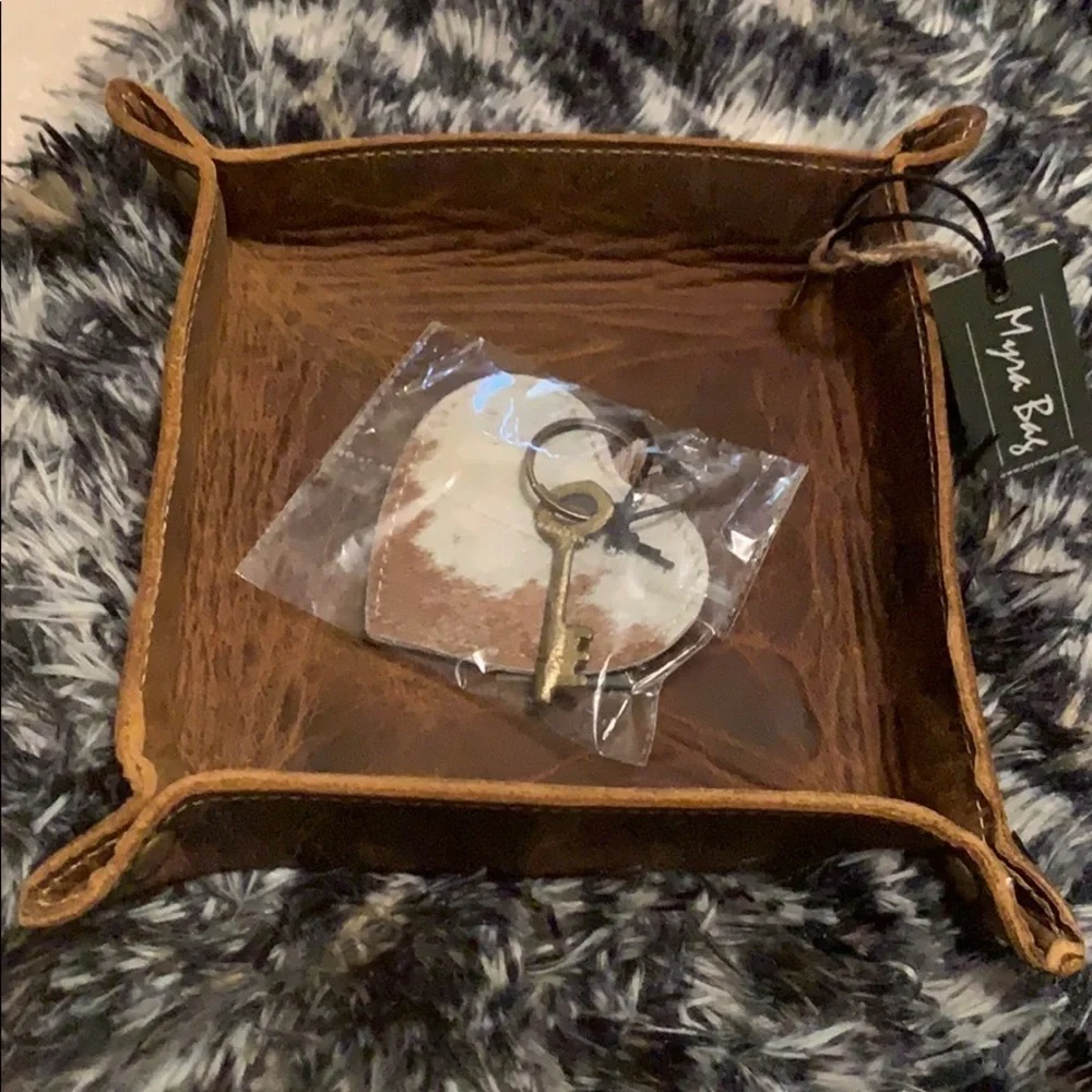 Myra square leather handmade tray, serving, unique